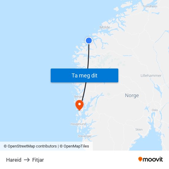 Hareid to Fitjar map