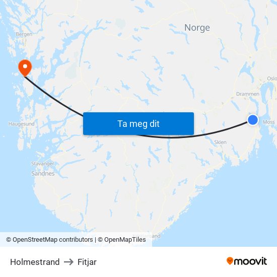 Holmestrand to Fitjar map