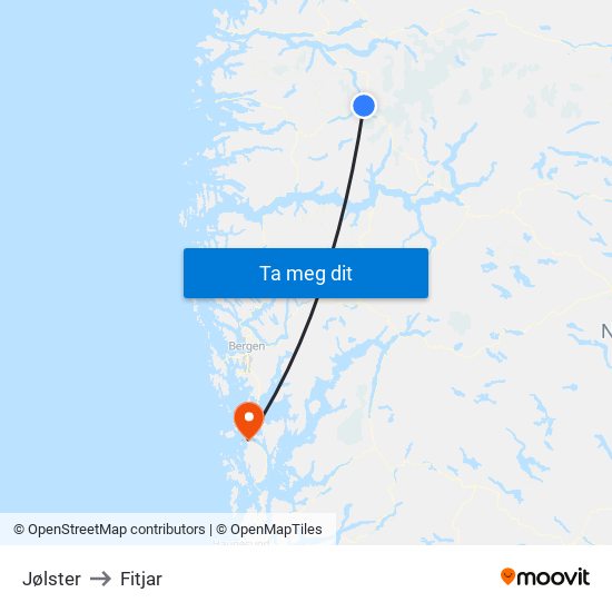 Jølster to Fitjar map