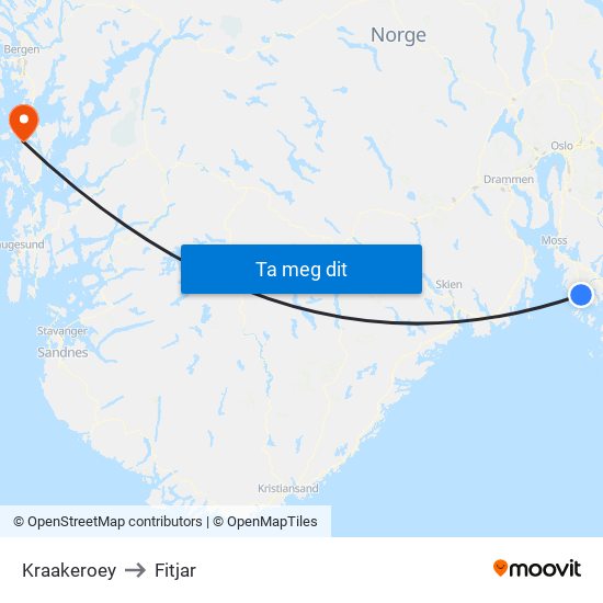 Kraakeroey to Fitjar map