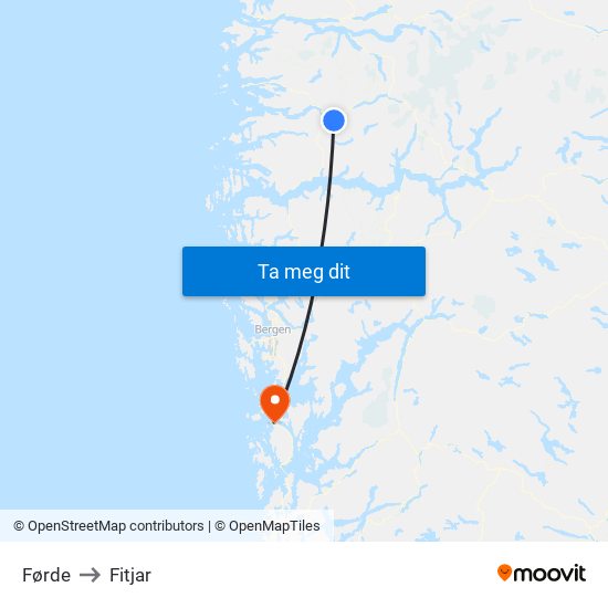 Førde to Fitjar map