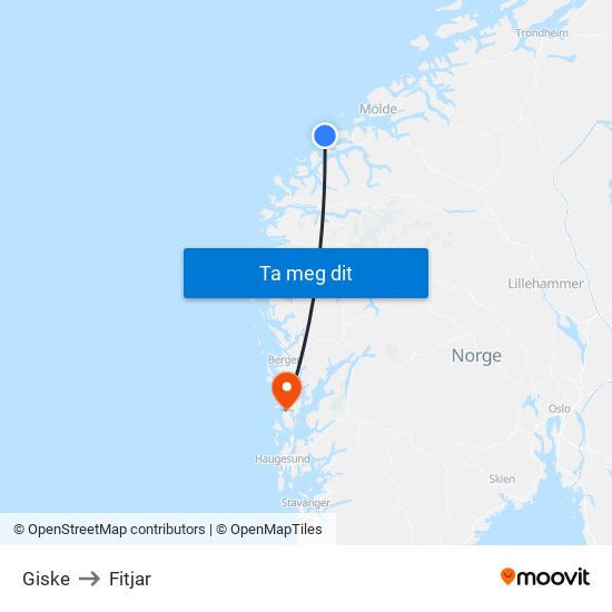 Giske to Fitjar map