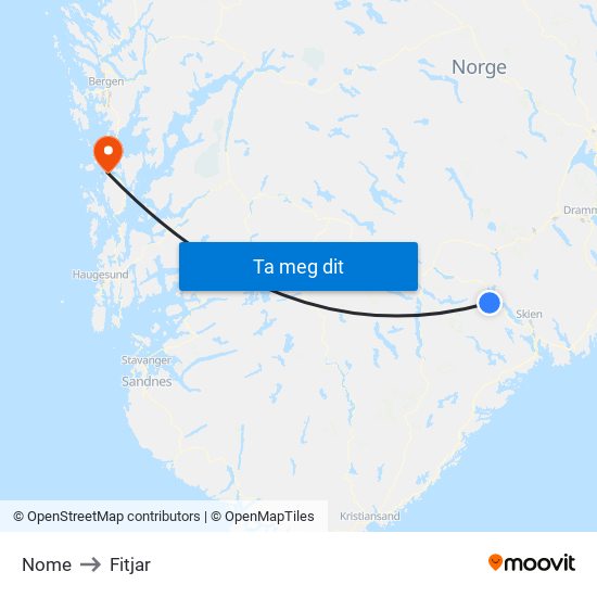 Nome to Fitjar map