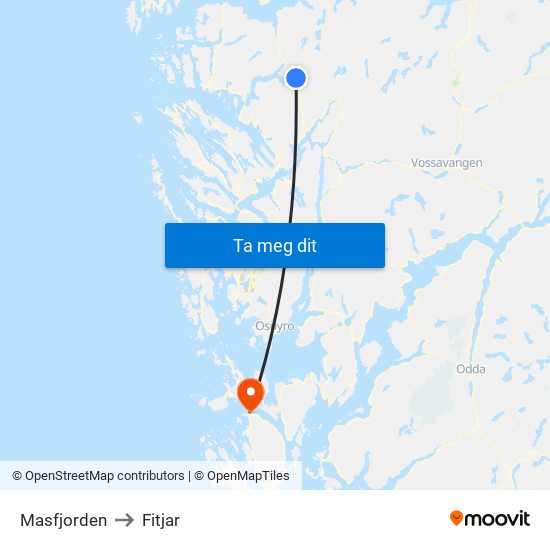 Masfjorden to Fitjar map