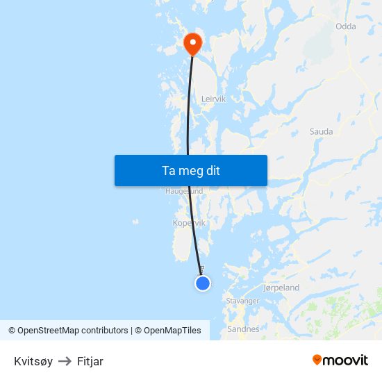 Kvitsøy to Fitjar map