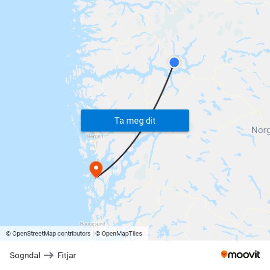 Sogndal to Fitjar map