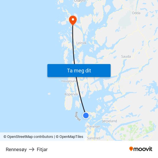 Rennesøy to Fitjar map