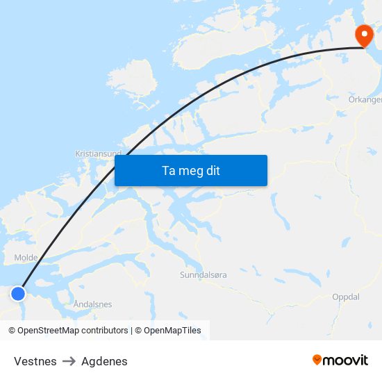 Vestnes to Agdenes map