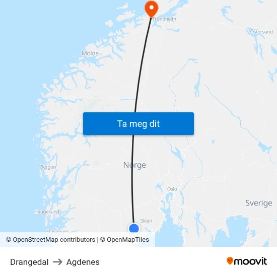 Drangedal to Agdenes map