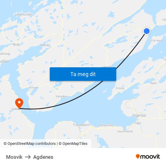 Mosvik to Agdenes map