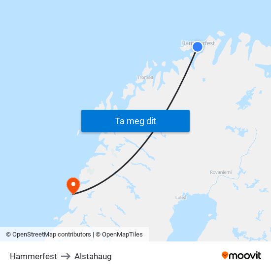 Hammerfest to Alstahaug map
