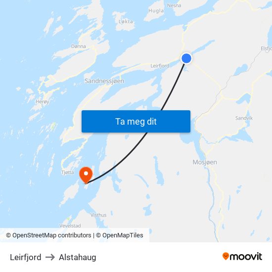Leirfjord to Alstahaug map