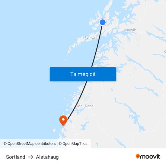 Sortland to Alstahaug map