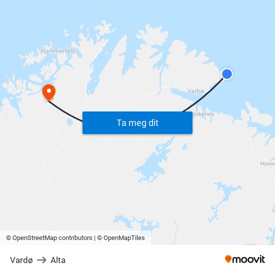 Vardø to Alta map