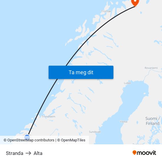 Stranda to Alta map