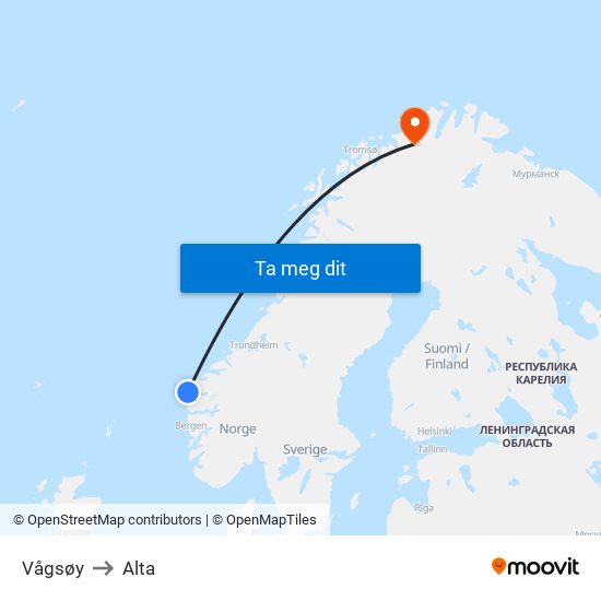 Vågsøy to Alta map