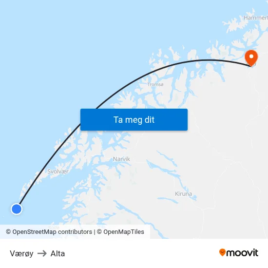 Værøy to Alta map