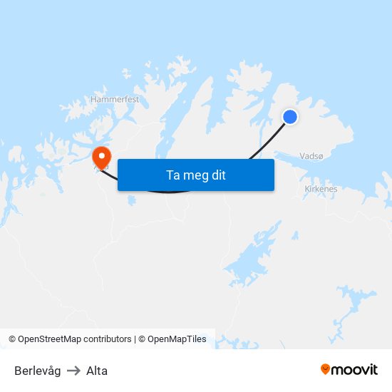 Berlevåg to Alta map