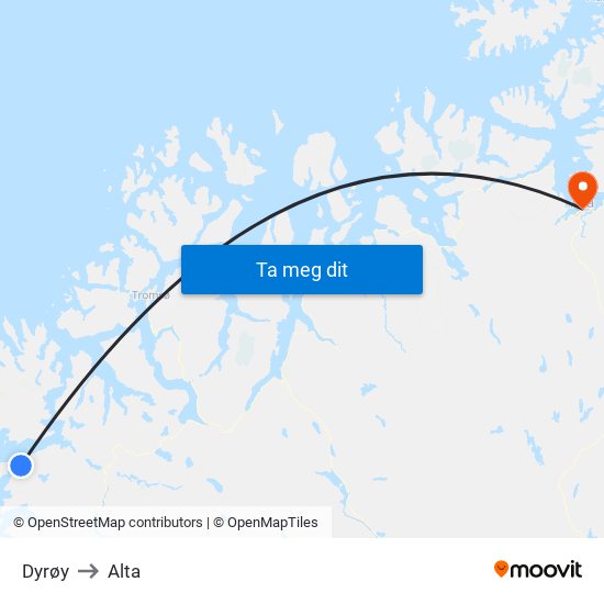 Dyrøy to Alta map