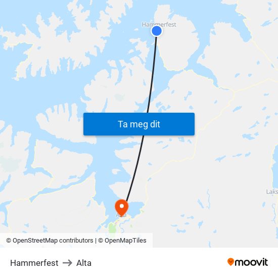 Hammerfest to Alta map