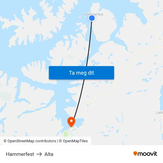 Hammerfest to Alta map