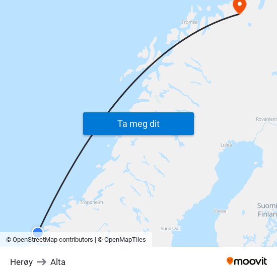 Herøy to Alta map