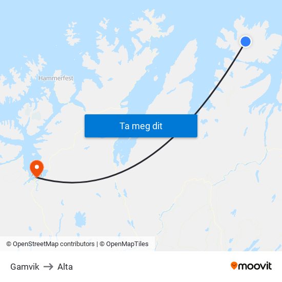 Gamvik to Alta map