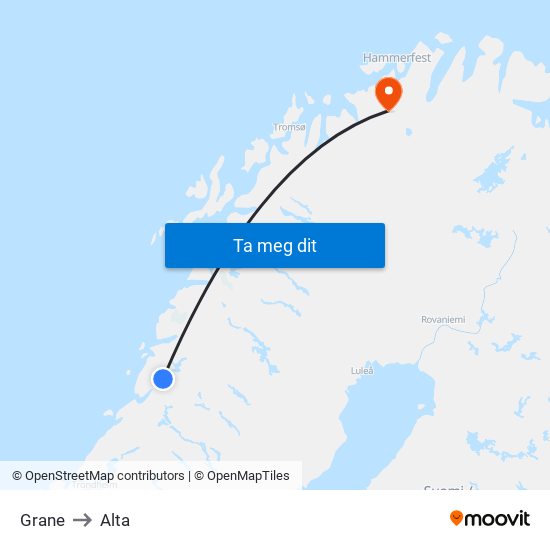 Grane to Alta map