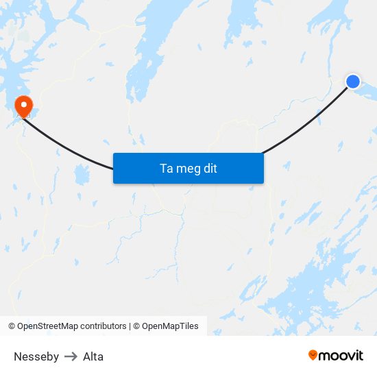 Nesseby to Alta map