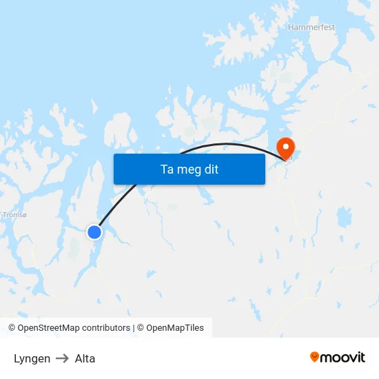 Lyngen to Alta map