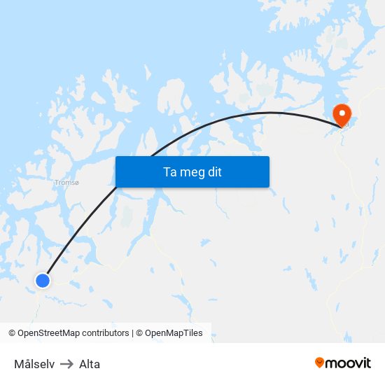 Målselv to Alta map