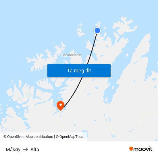 Måsøy to Alta map