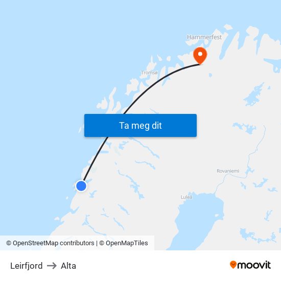 Leirfjord to Alta map