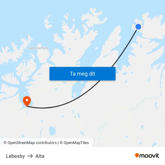 Lebesby to Alta map