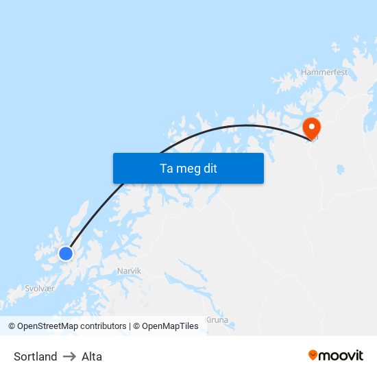 Sortland to Alta map