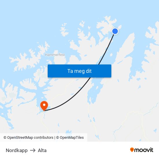 Nordkapp to Alta map