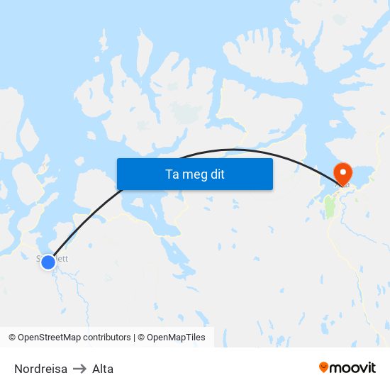 Nordreisa to Alta map