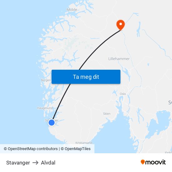 Stavanger to Alvdal map