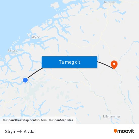 Stryn to Alvdal map