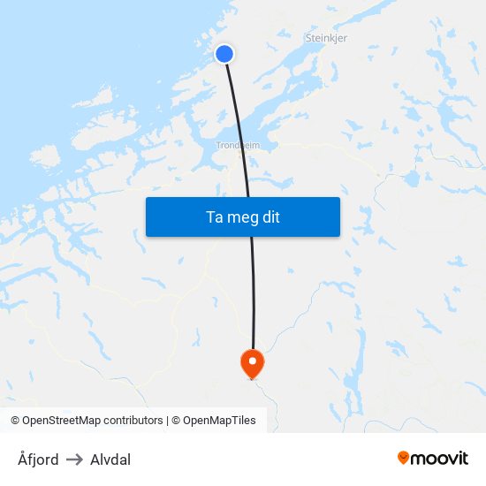 Åfjord to Alvdal map