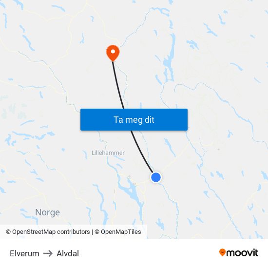 Elverum to Alvdal map