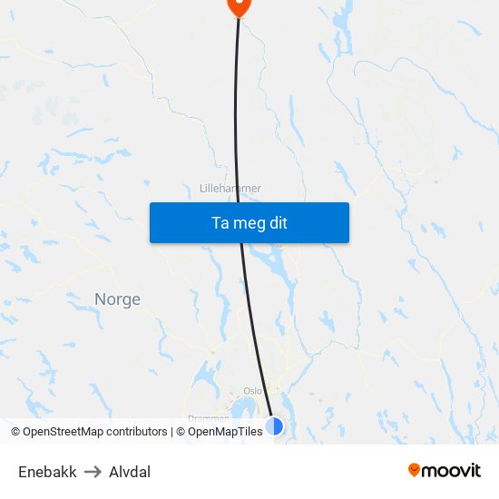 Enebakk to Alvdal map