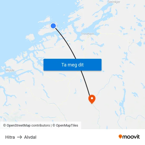 Hitra to Alvdal map