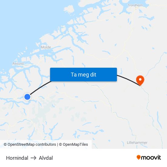 Hornindal to Alvdal map