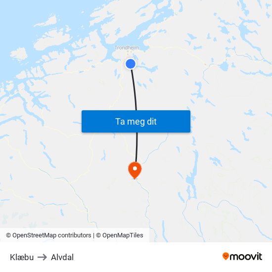 Klæbu to Alvdal map
