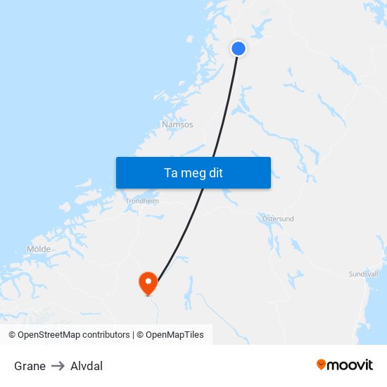 Grane to Alvdal map