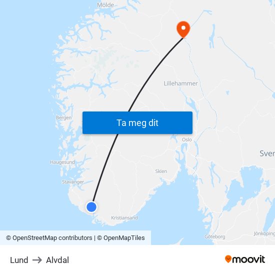 Lund to Alvdal map