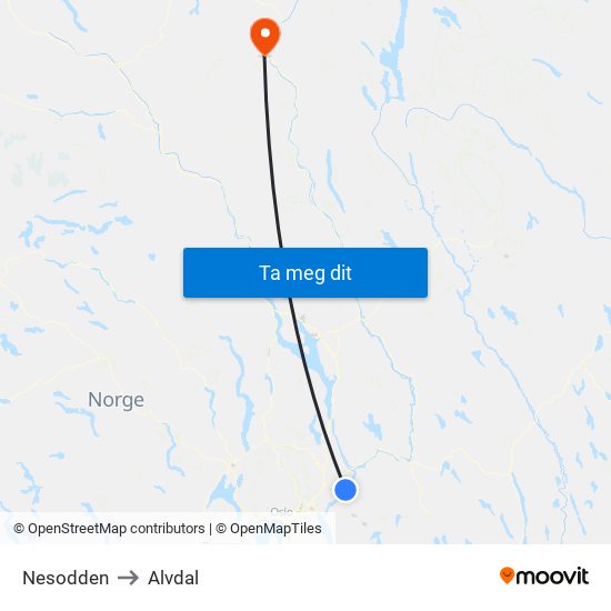 Nesodden to Alvdal map