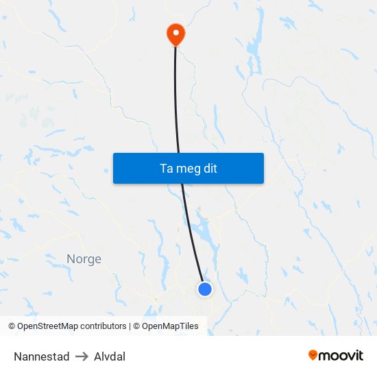 Nannestad to Alvdal map