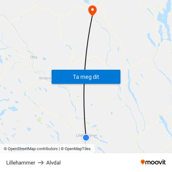 Lillehammer to Alvdal map